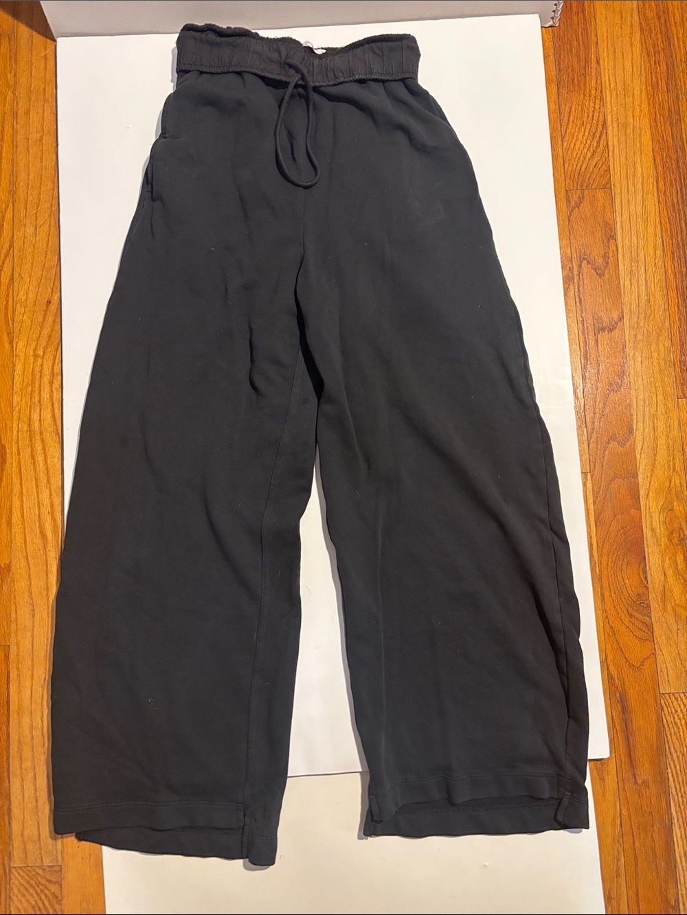 Zara Black Wide-Leg Elastic fold over waist drawstring Lounge sweat Pants